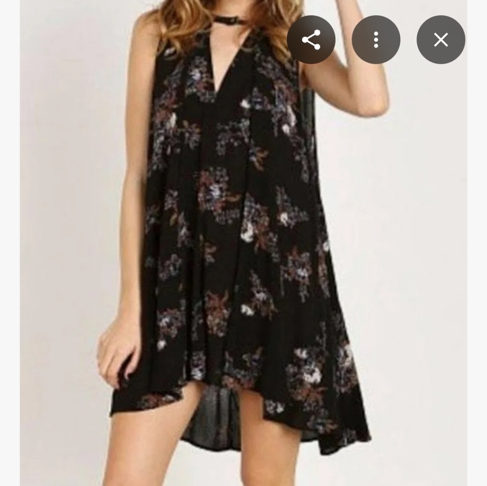 Free People Floral Tunic Sleeveless Black Dress